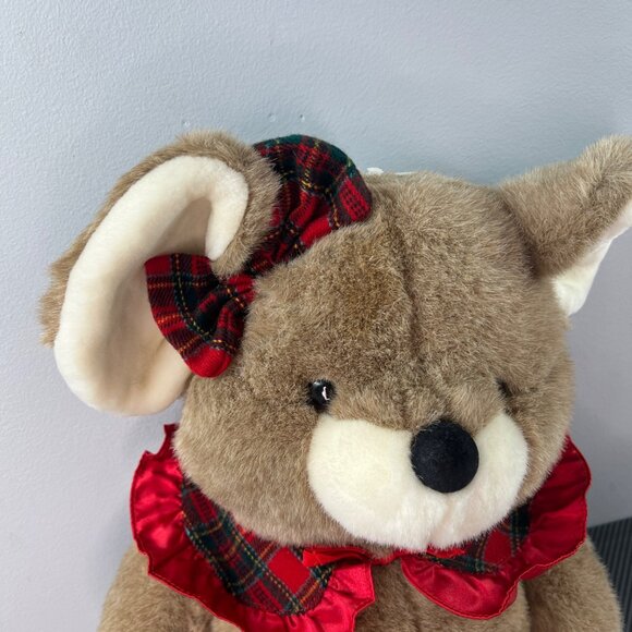 Vintage Holiday Mouse Plush WalMart 1996 Large 22" Plaid Collar Ear Bow - Picture 3 of 10